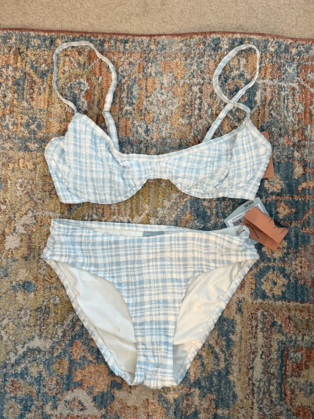 Light Blue Plaid Underwire Bikini Set by